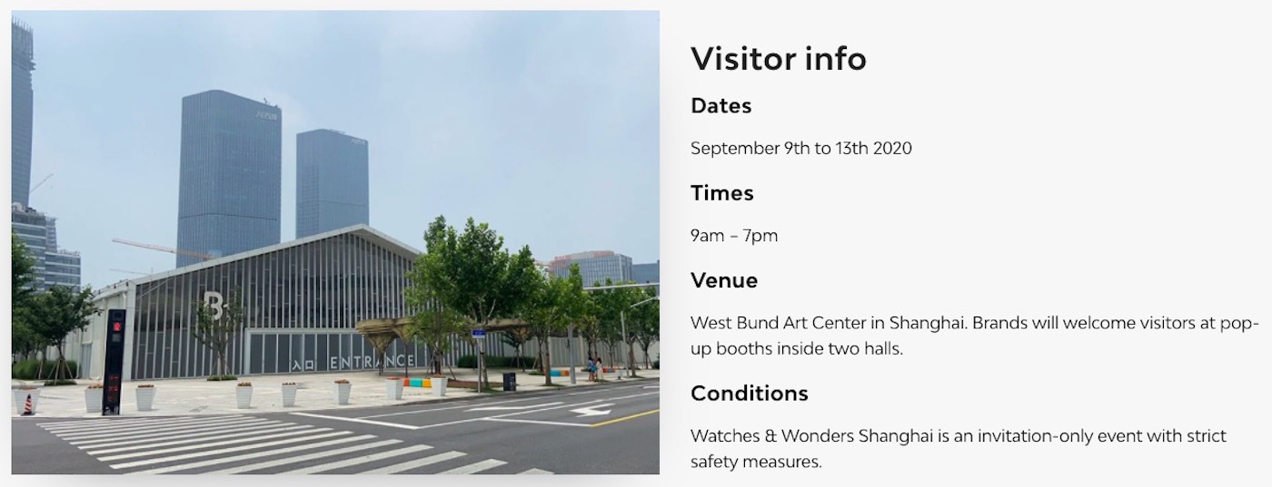 Watches & Wonders Shanghai Exhibition To Be Held September 9th to 13th, 2020 Shows & Events 