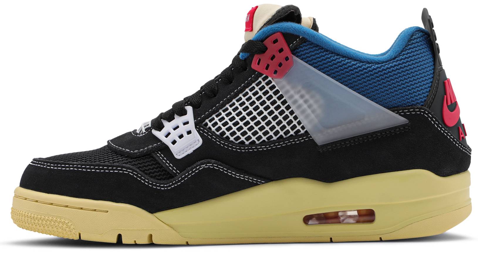 Union x Air Jordan 4 'Off-Noir/Lt Fusion Red/Brigade Blue' DC9533-001 (Medial)