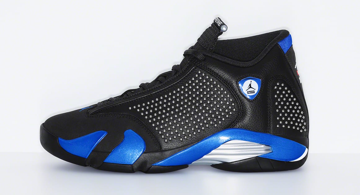 Supreme x Air Jordan 14 'Black/Blue' (Lateral)