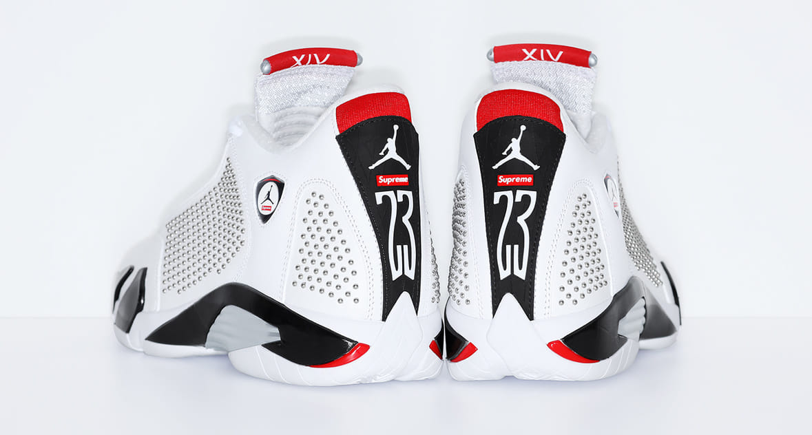 Supreme x Air Jordan 14 'White/Red' (Heel)