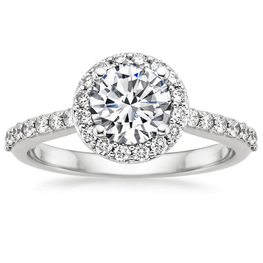 Halo diamond ring with side stones