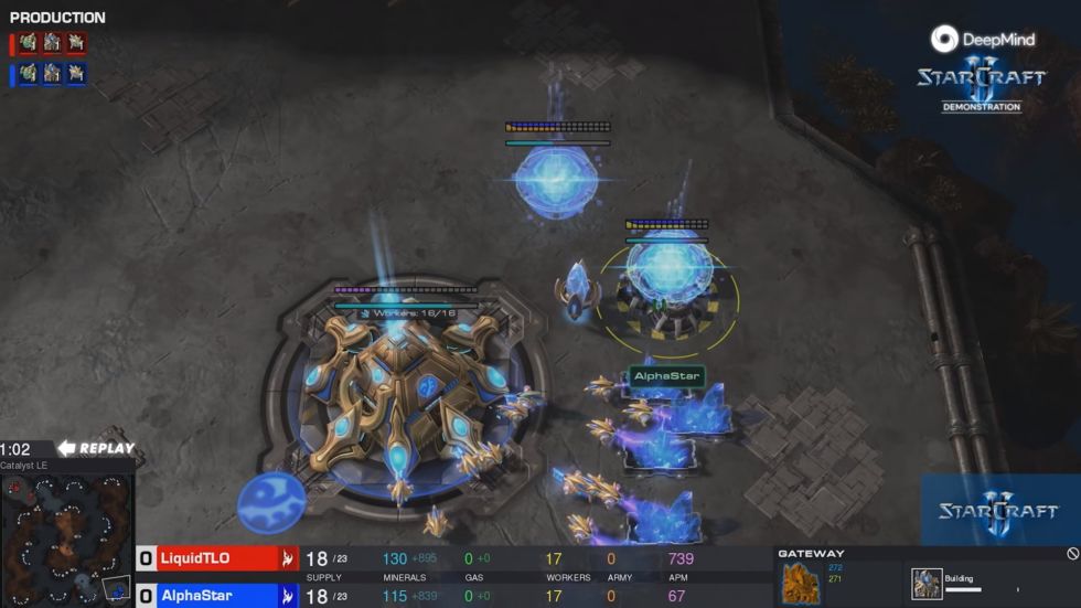 A screenshot from the AlphaStar v TLO game in January. 