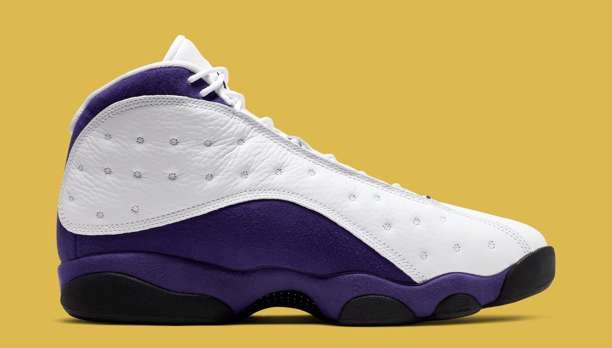 Air Jordan 13 'Lakers' White/Black/Court Purple/University Gold 414571-105 (Medial)