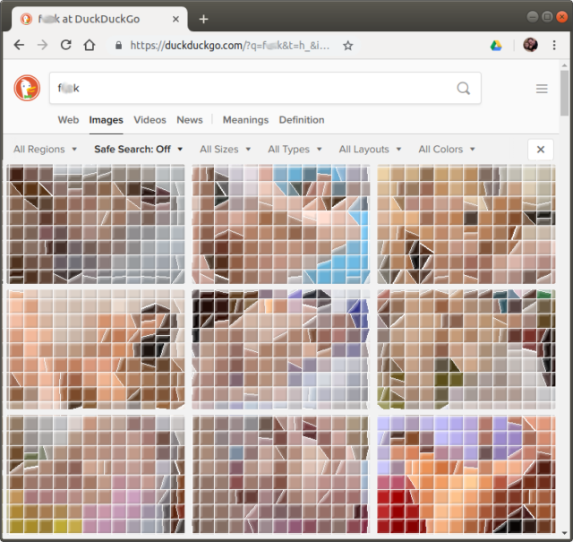 This is every bit as bad as you think it is—and no, the mosaic filter is not a DuckDuckGo feature.