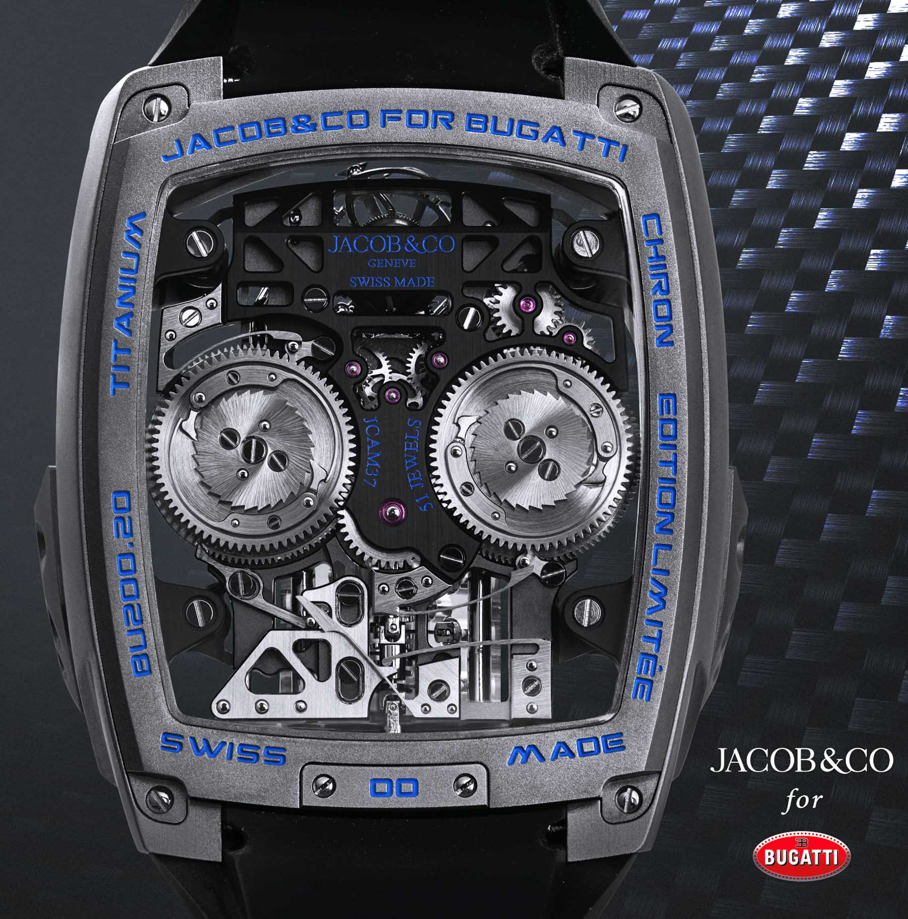 Jacob & Co. Bugatti Chiron Tourbillon Encapsulates A Working W16 Engine Watch Releases 