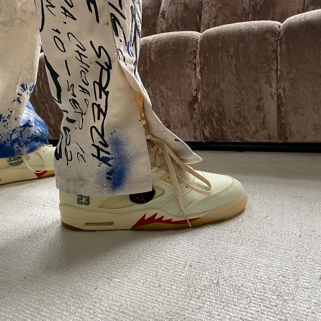 Off-White x Air Jordan 5 White/Red On-Foot