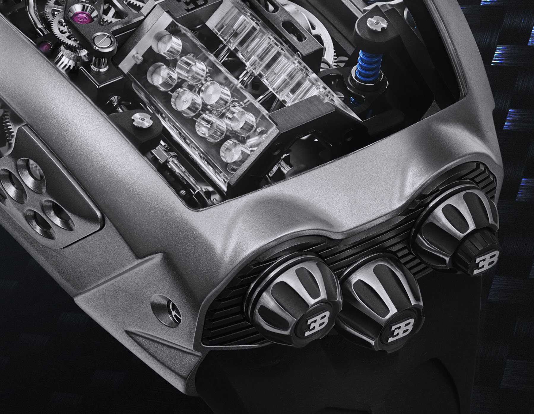 Jacob & Co. Bugatti Chiron Tourbillon Encapsulates A Working W16 Engine Watch Releases 