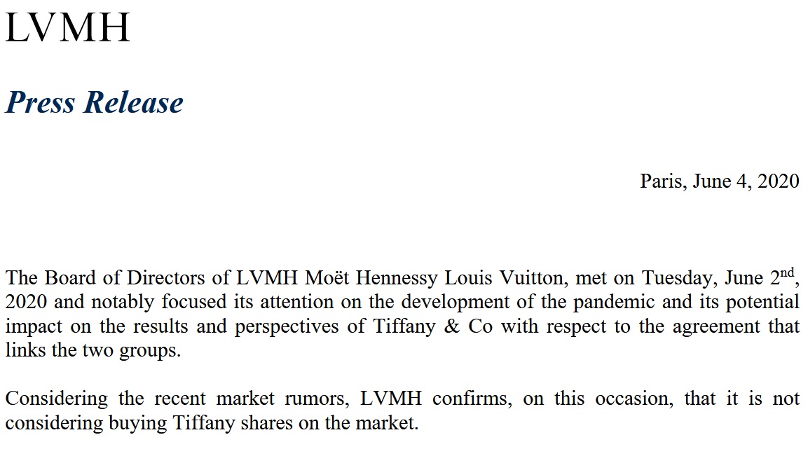 Paris-Based LVMH Luxury Conglomerate Appears To No Longer Be Buying New York City-Based Tiffany & Co. Watch Industry News 